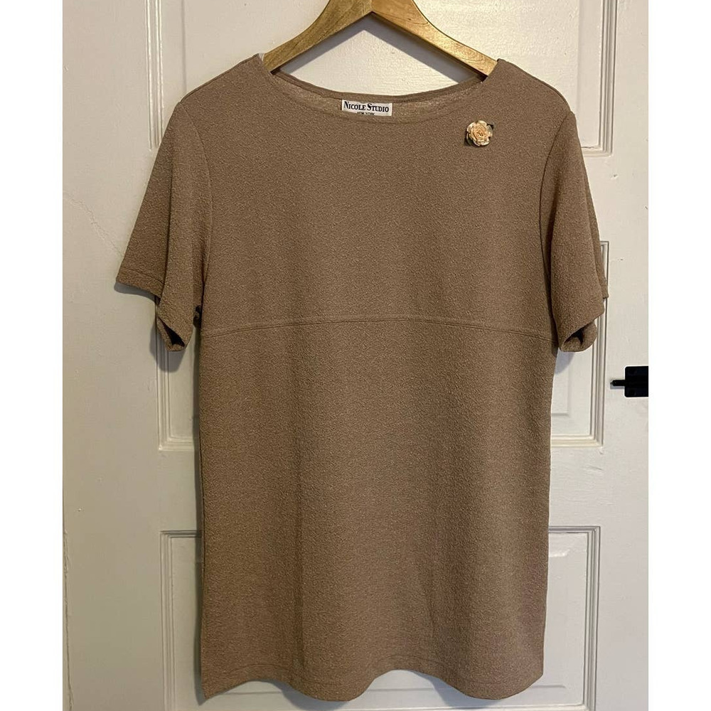 Vintage Nicole Studio Tan Short sleeve Blouse L 10